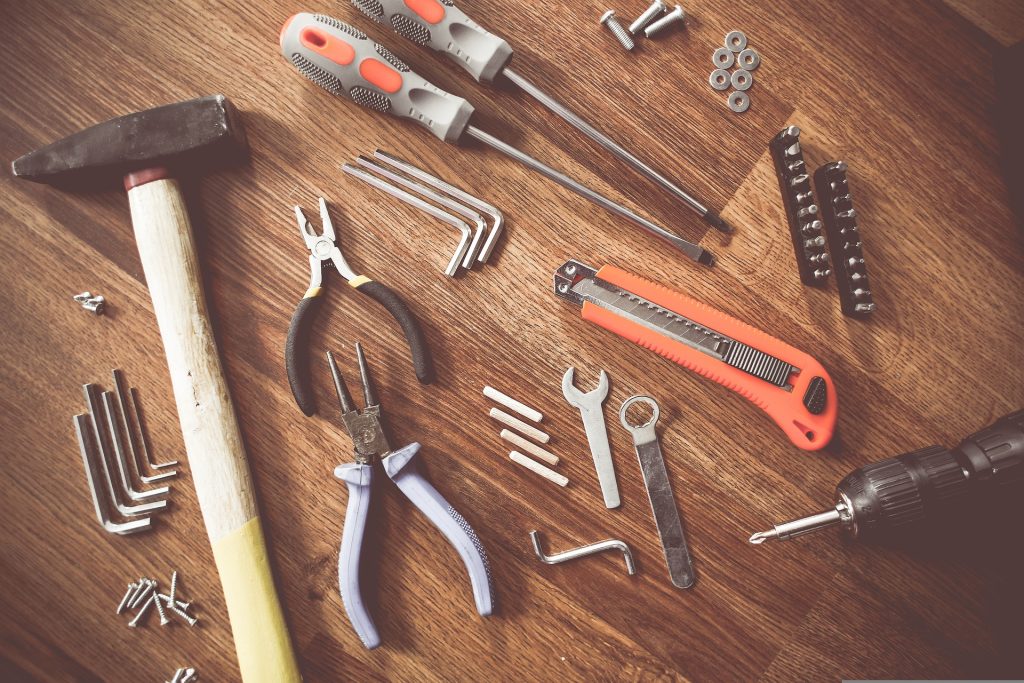 working tools lay on the table