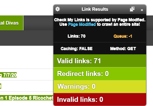 the interface of "check my links" 
