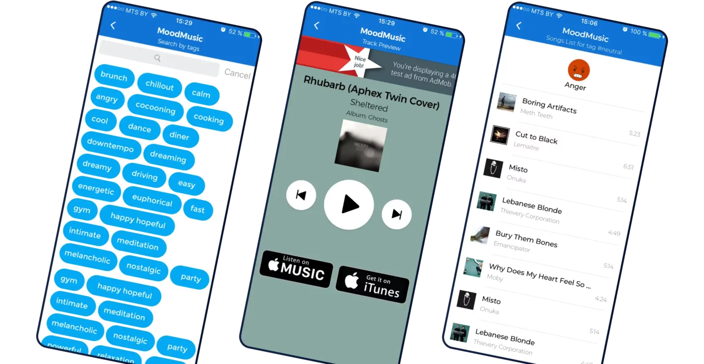 Mood music mobile app development showcase screenshot