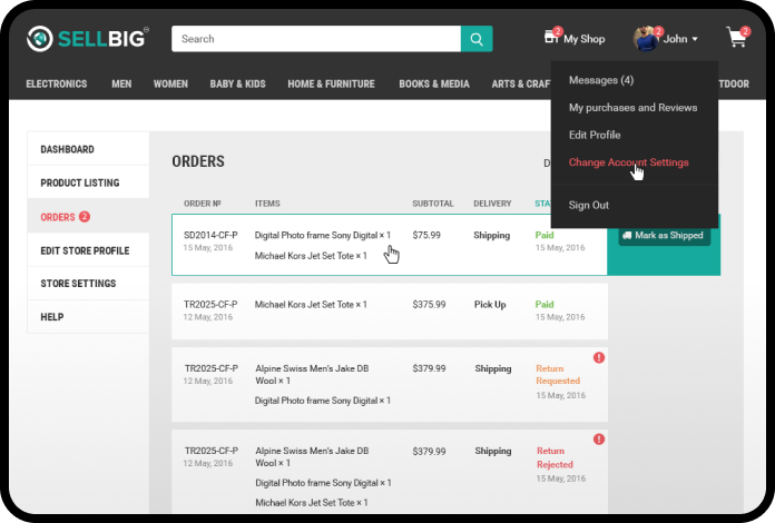 A tablet with the order page of the sellbig ecommerce platform