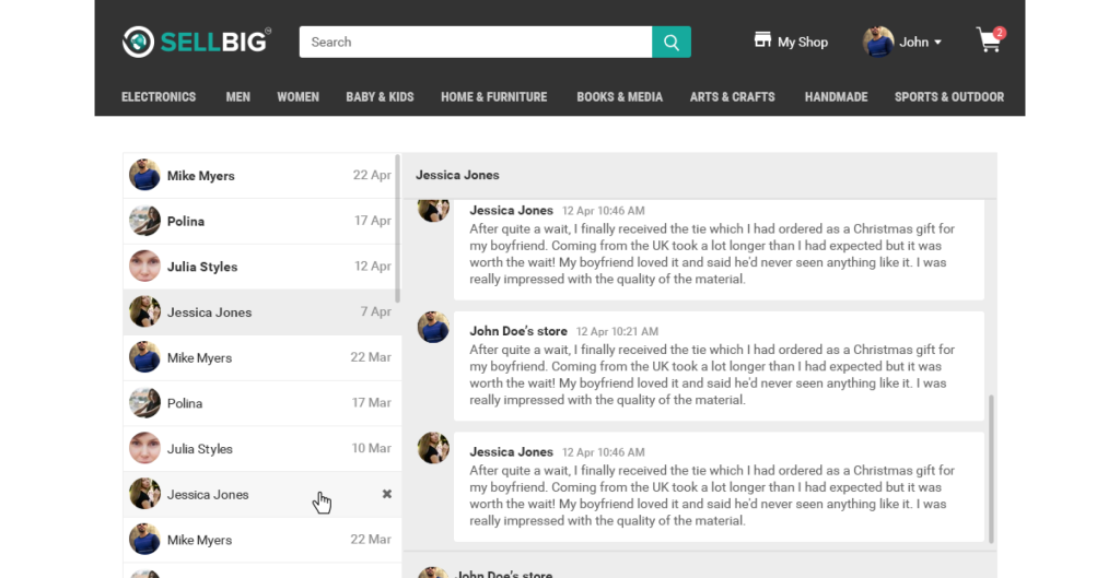 Chat with buyers on the Sellbig platform