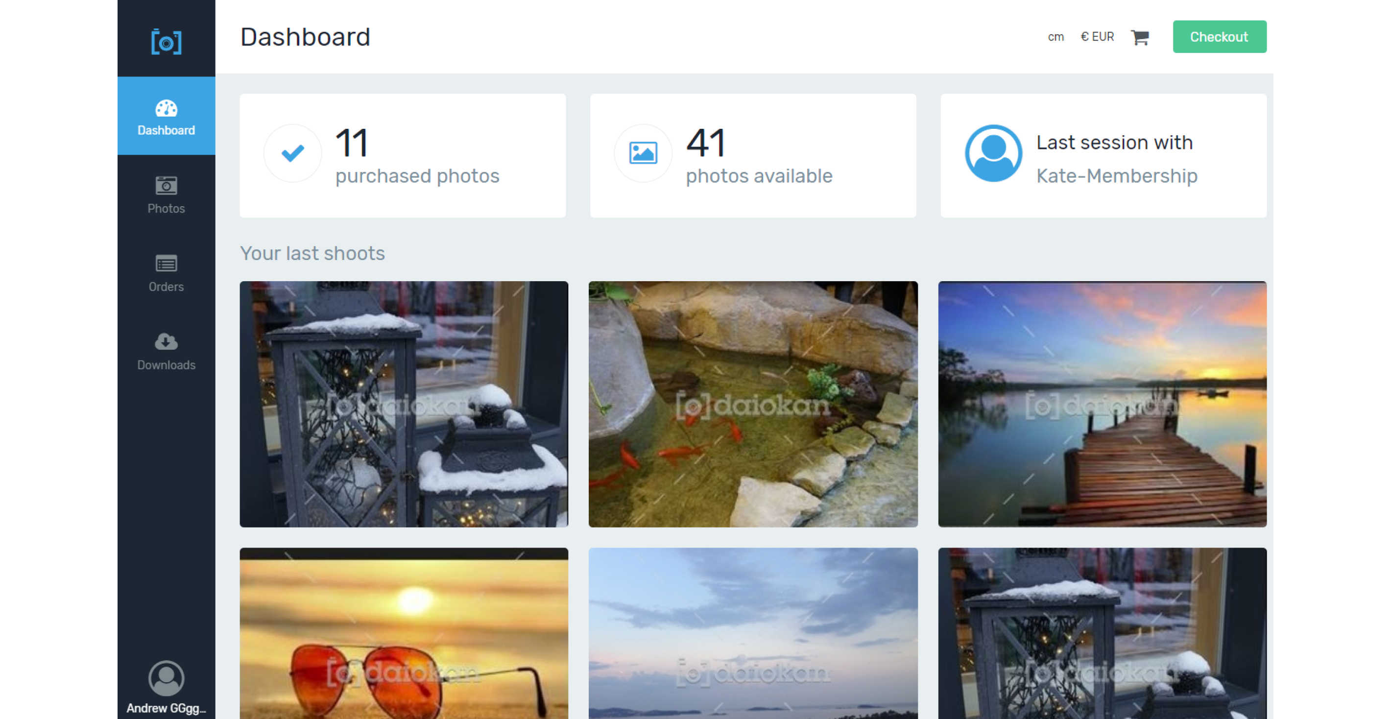 A Daiokan's dashboard with a photo gallery open