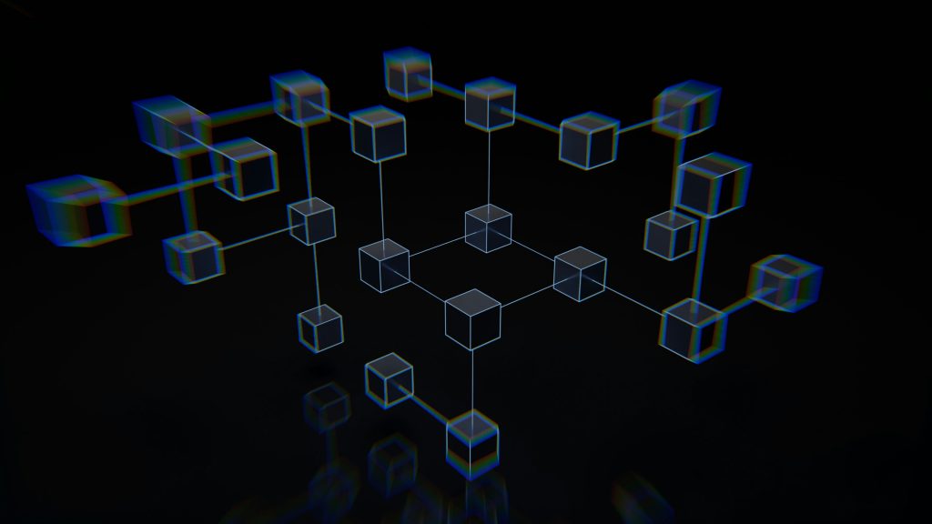 Animated 3D cubes connected by lines