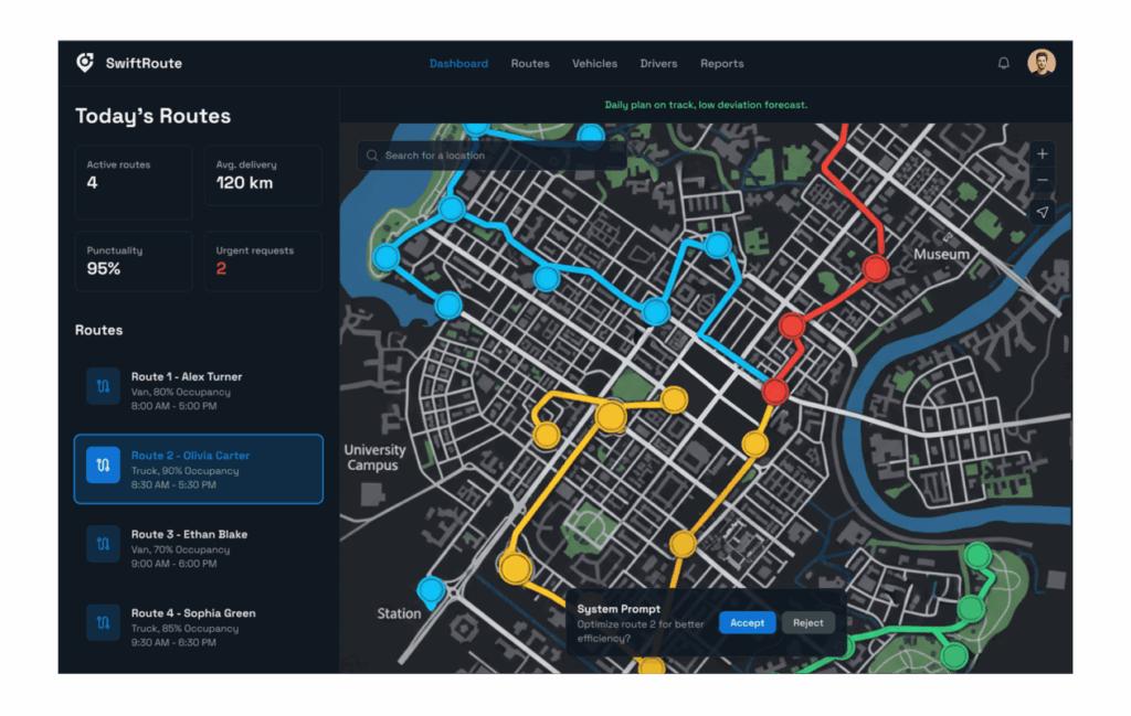 AIML route optimization for a freight delivery service