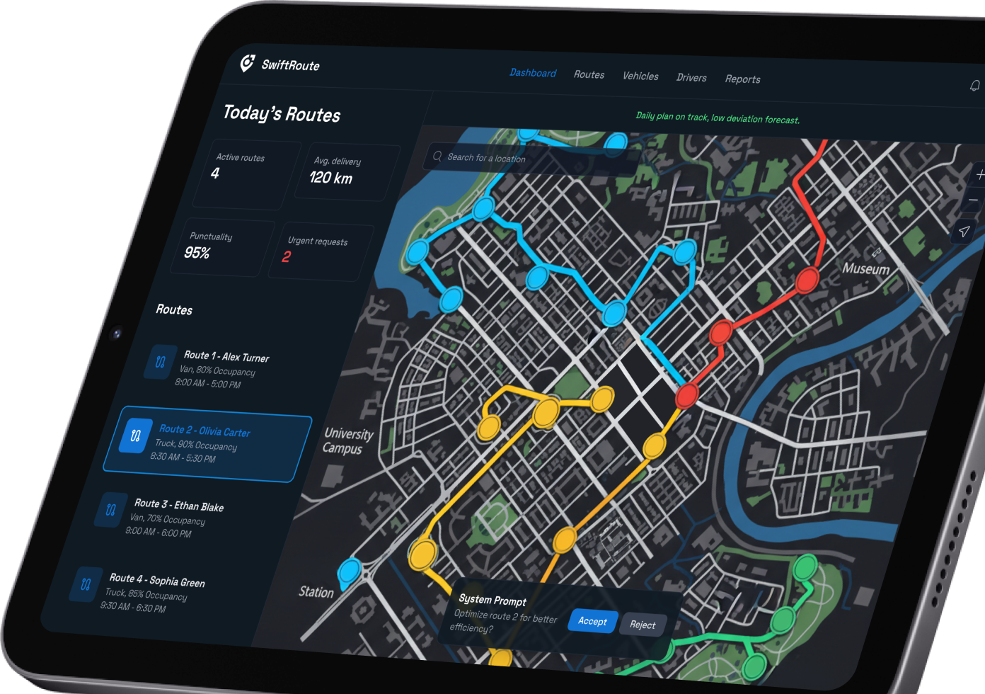 AI/ML route optimization for a freight delivery service