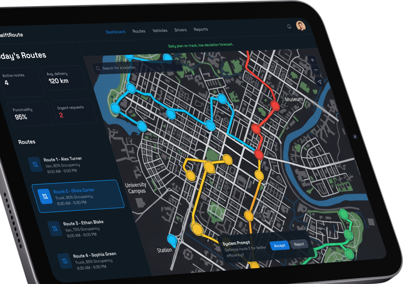 AI/ML route optimization for a freight delivery service