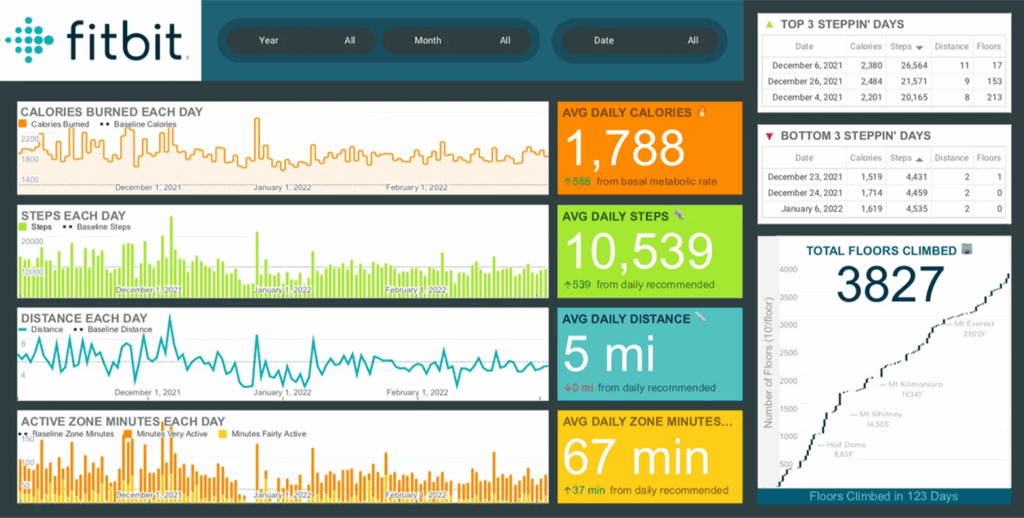 Fitbit health dashboard interface